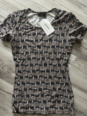Fendi Short-Sleeve Handbag Print Knit Top in Brown and Gray Vintage Small